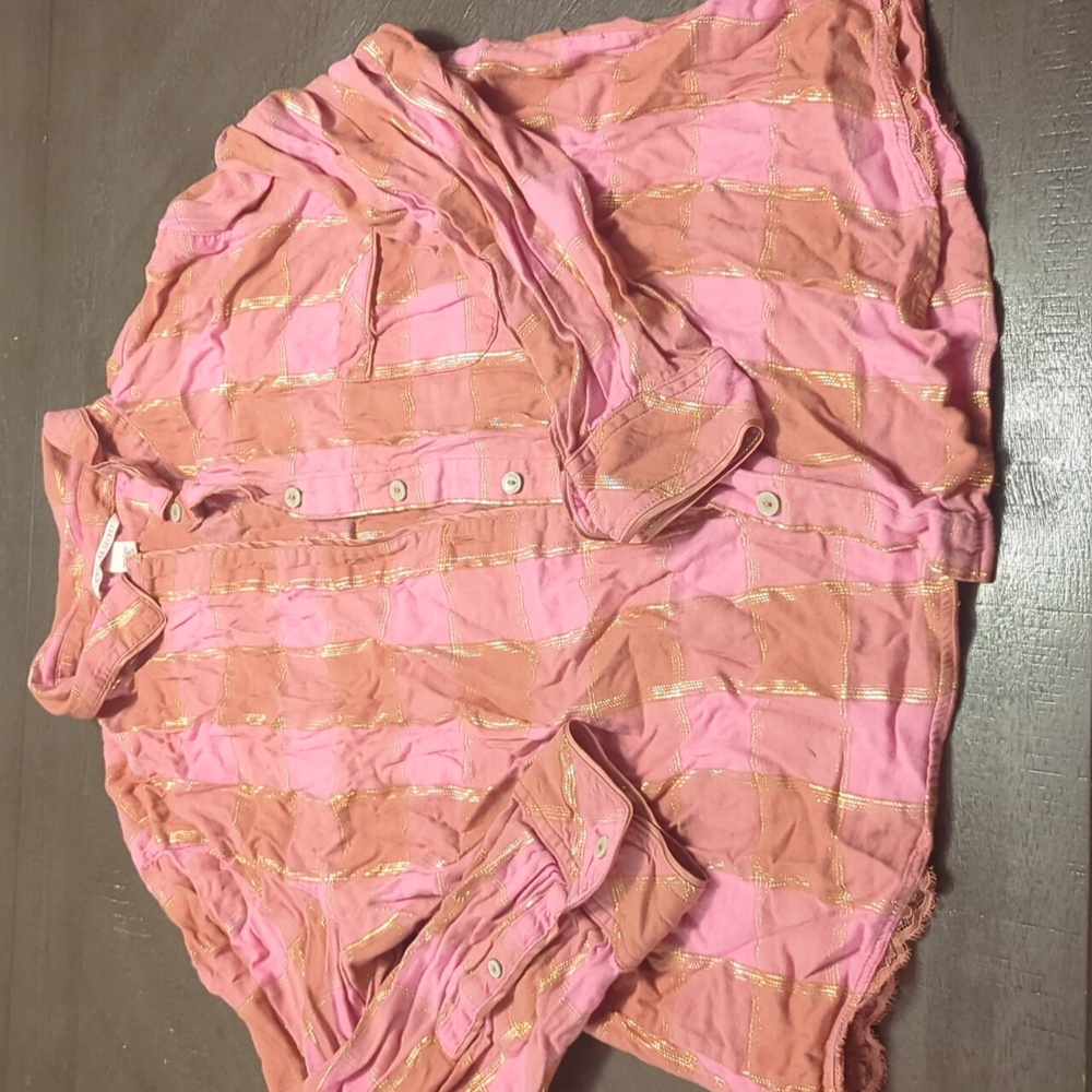 Victoria's Secret Pink and Gold Plaid Shirt